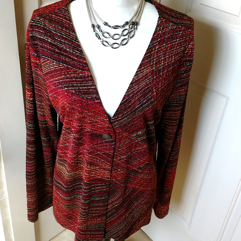 Coldwater Creek ladies multi colored striped cardigan, in Large.